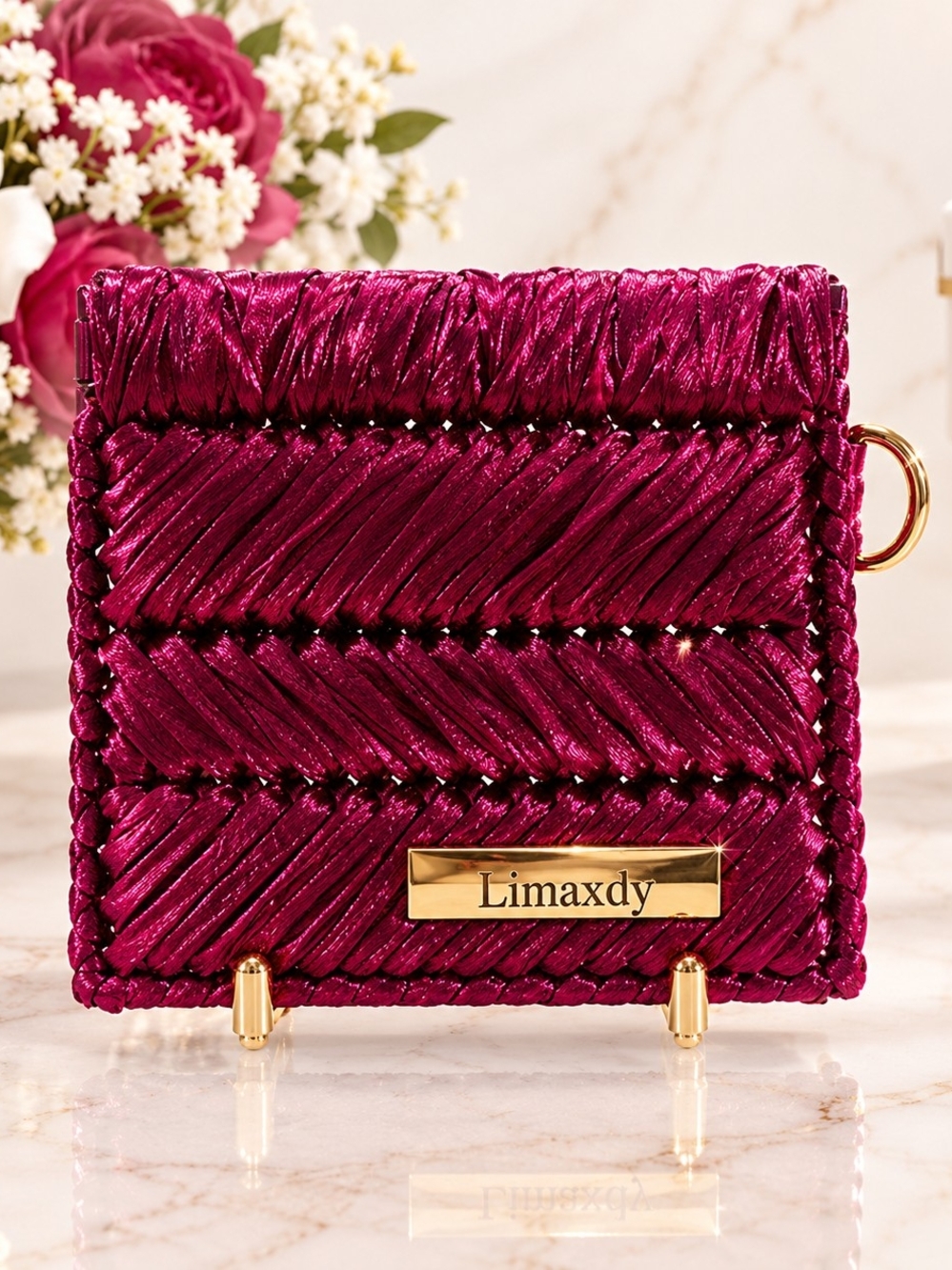 Women's Metallic Rose Clutch Bag